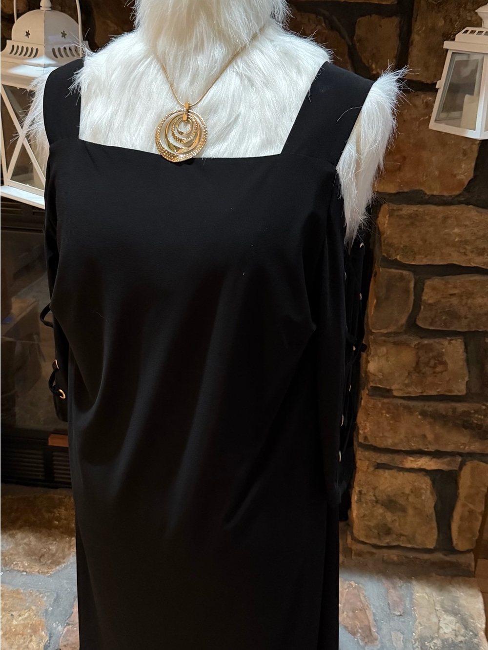 MSK Black Cold-Shoulder Long Sleeve Square-Neck Dress with Side Lace-Up Detail